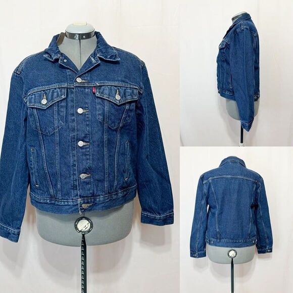 Levi's NWT Sz L Dark Indigo Ex Boyfriend Trucker Denim Jean Jacket - Picture 6 of 11